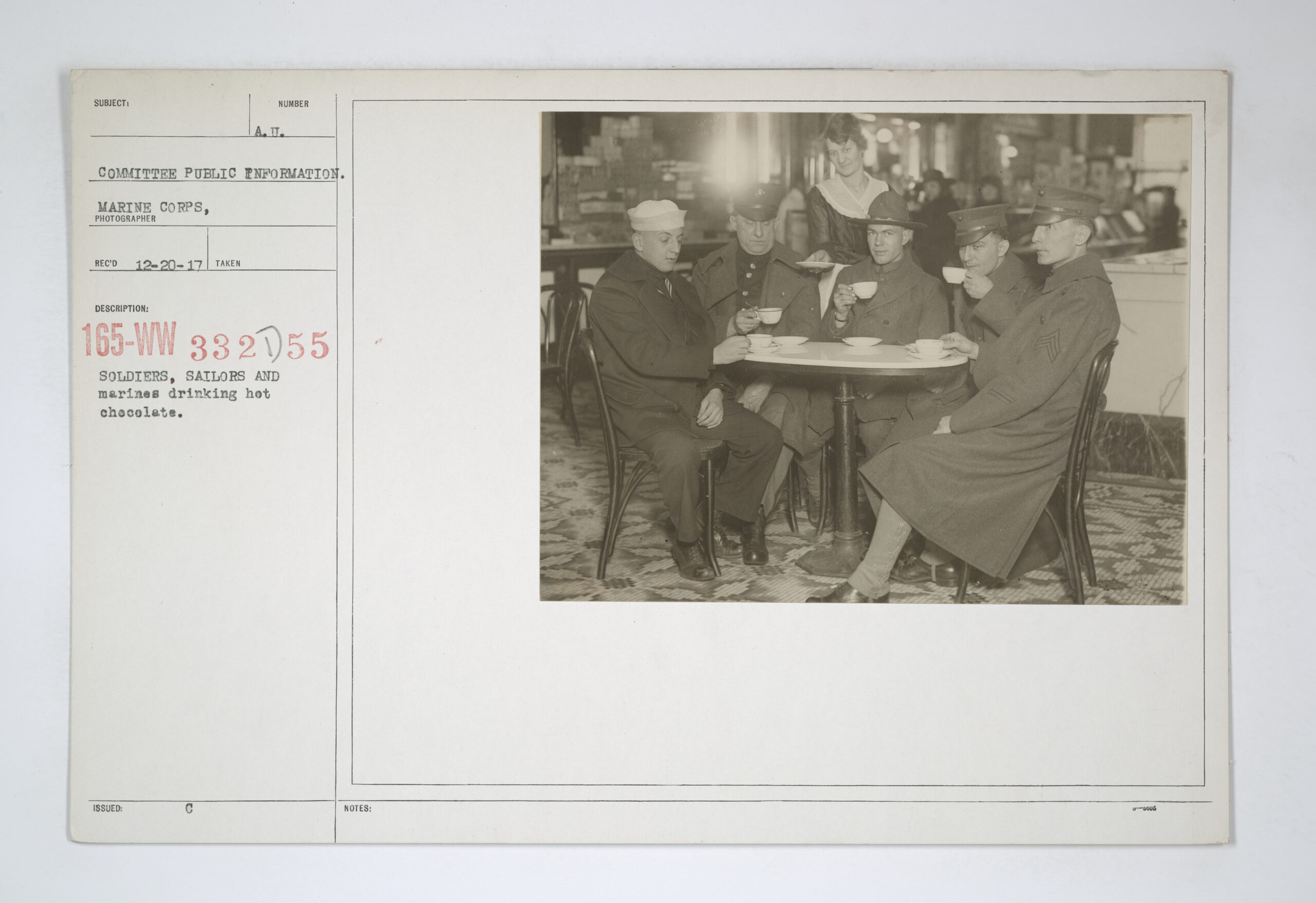 Navy - Recreation - Soldiers, Sailors and marines drinking hot chocolate - NARA - 45512214
