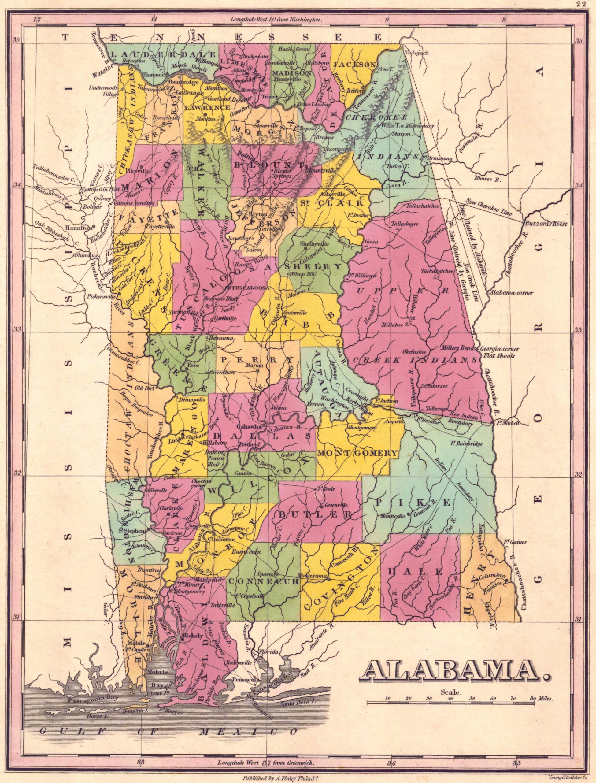 1833 Map of Alabama counties