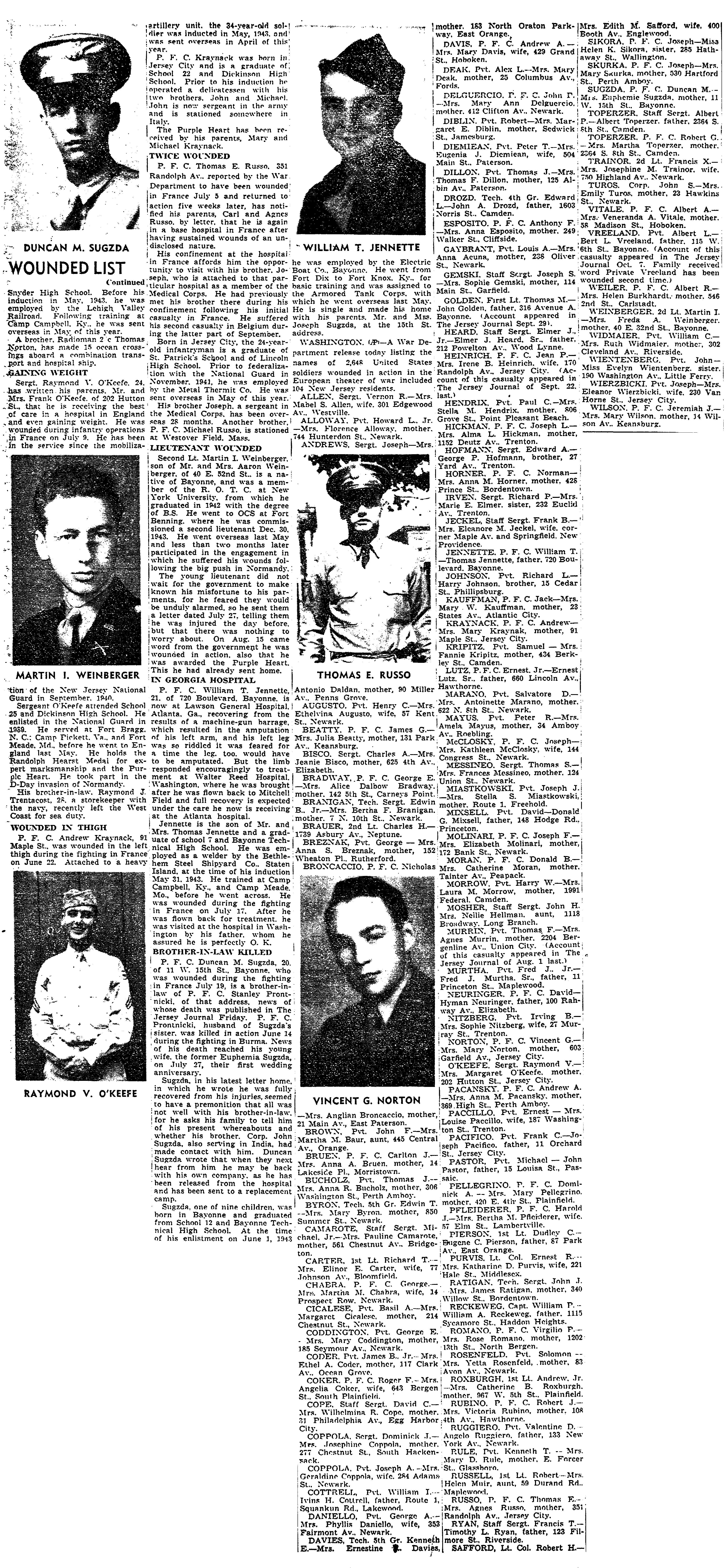 Wounded List in the Jersey Journal on Monday, October 9, 1944, part 2