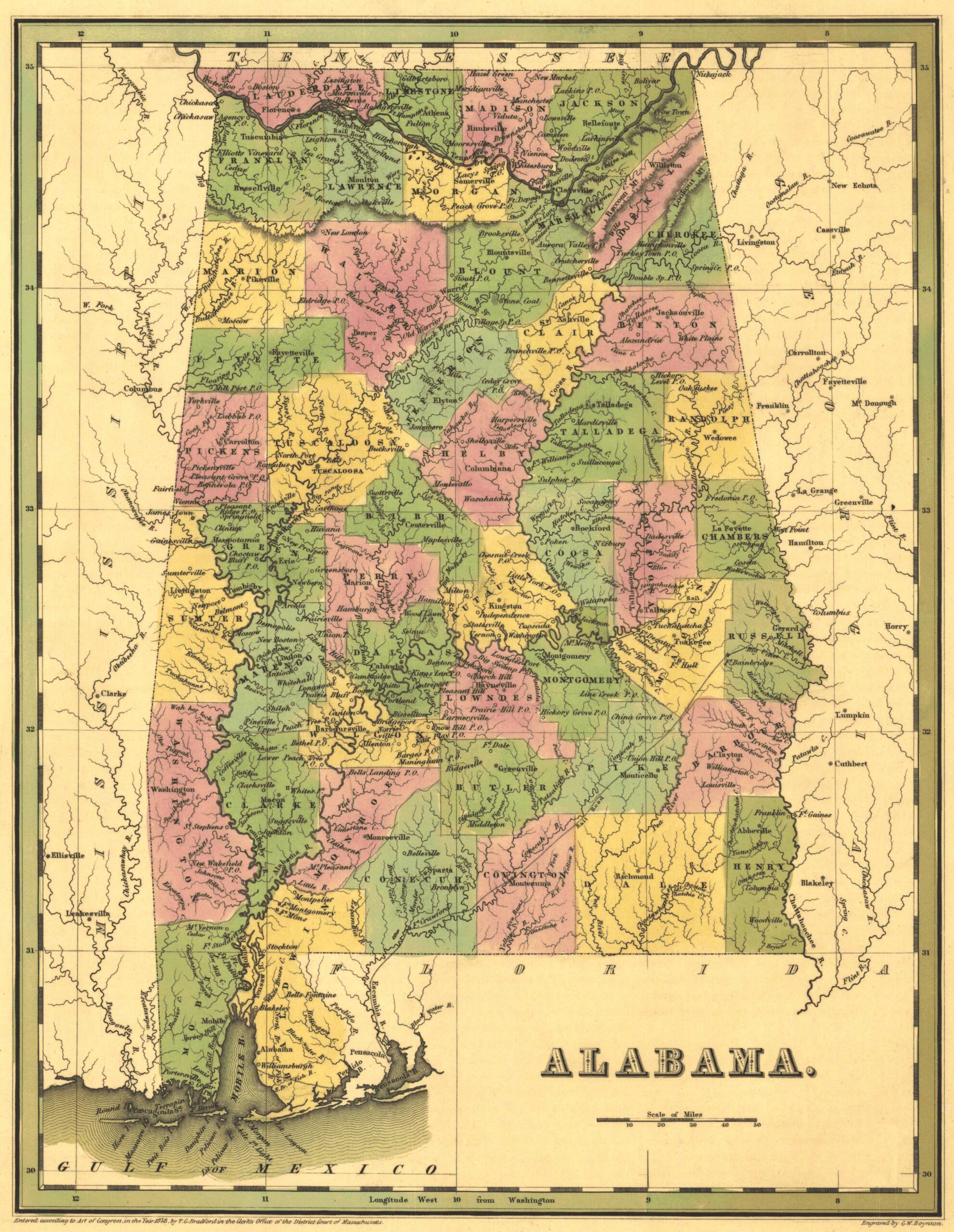 1838 Map of Alabama counties